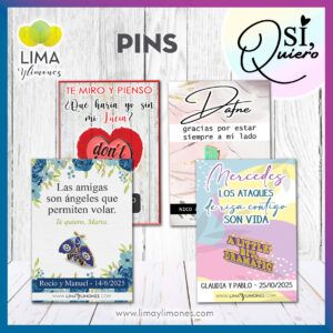 Pins personalizados con tarjeta de agradecimiento