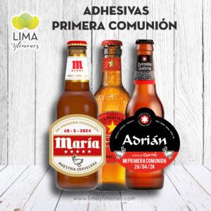 Pack 100 adhesivas personalizadas botellín de cerveza primera comunión