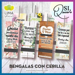 Pack 100 bengalas con cerilla personalizadas boda